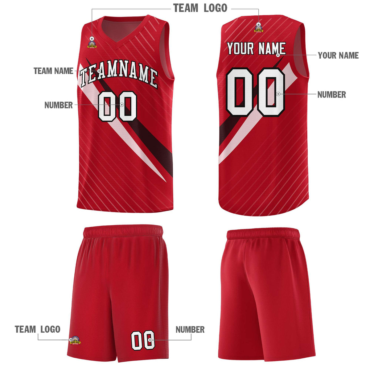 Custom Red Diagonal Pinstripe Pattern Color Block Sports Uniform Basketball Jersey