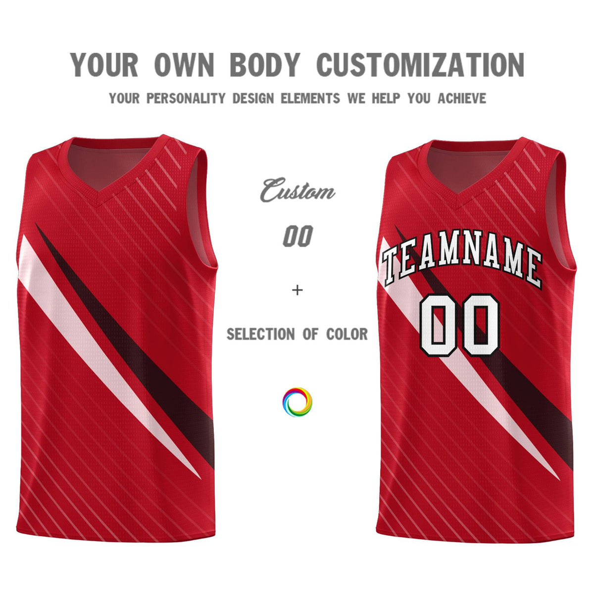 Custom Red Diagonal Pinstripe Pattern Color Block Sports Uniform Basketball Jersey