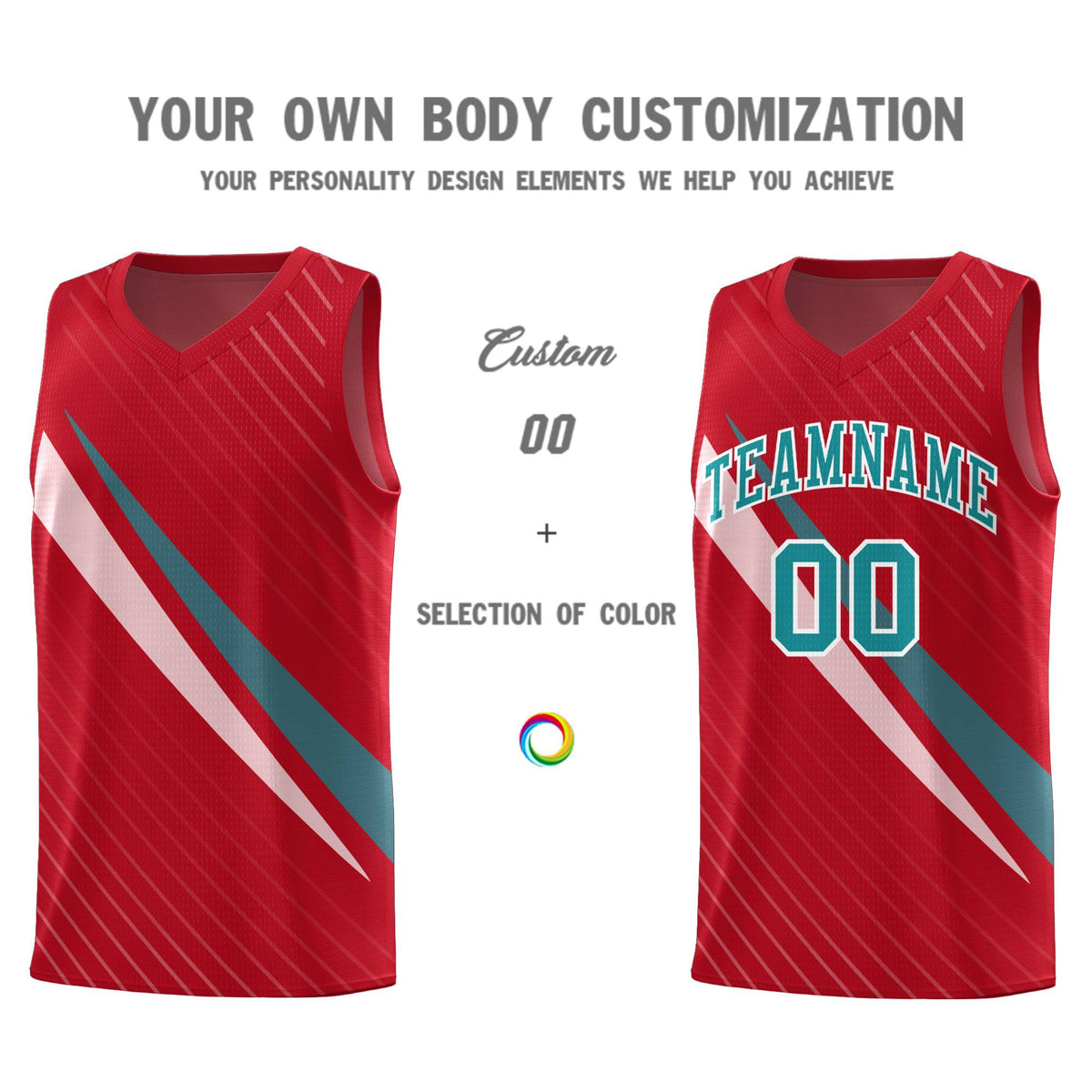 Custom Red Diagonal Pinstripe Pattern Color Block Sports Uniform Basketball Jersey