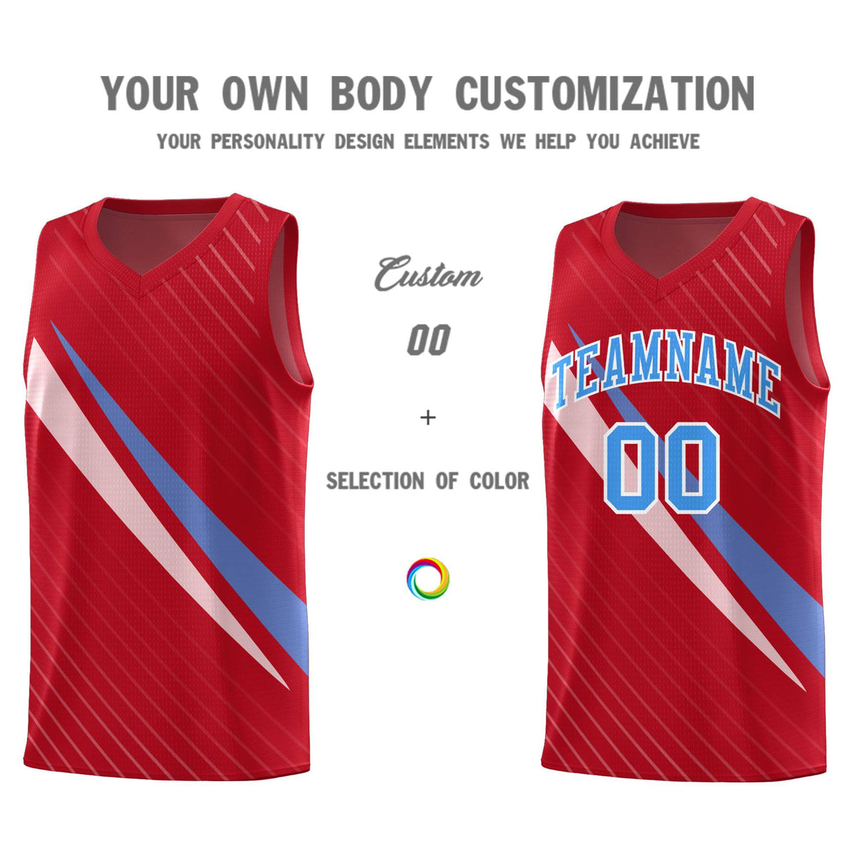 Custom Red Diagonal Pinstripe Pattern Color Block Sports Uniform Basketball Jersey