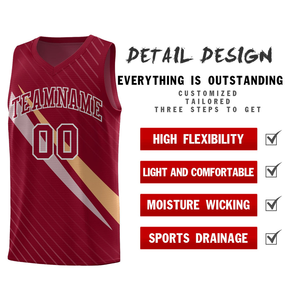 Custom Crimson Diagonal Pinstripe Pattern Color Block Sports Uniform Basketball Jersey
