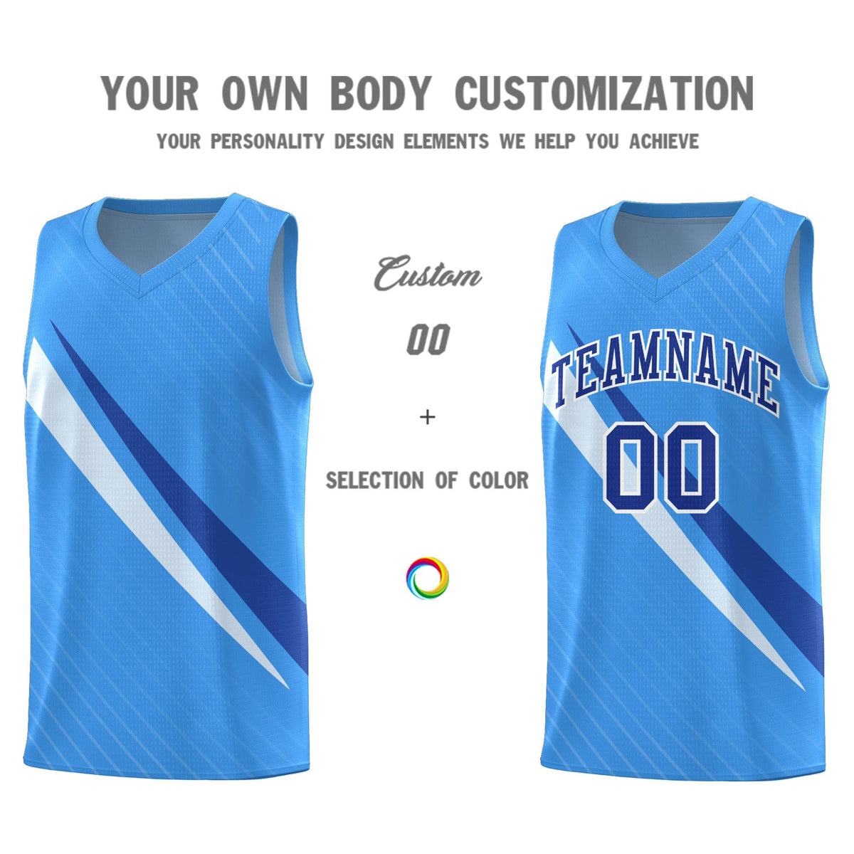 Custom Light Blue Diagonal Pinstripe Pattern Color Block Sports Uniform Basketball Jersey