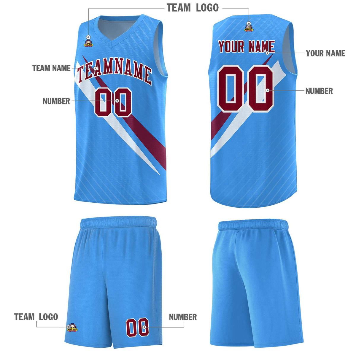 Custom Light Blue Diagonal Pinstripe Pattern Color Block Sports Uniform Basketball Jersey
