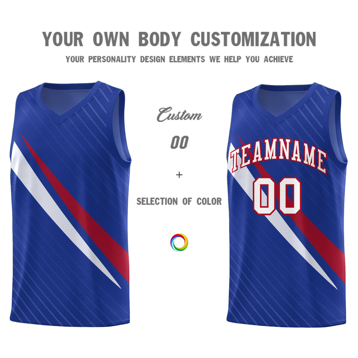 Custom Royal Diagonal Pinstripe Pattern Color Block Sports Uniform Basketball Jersey