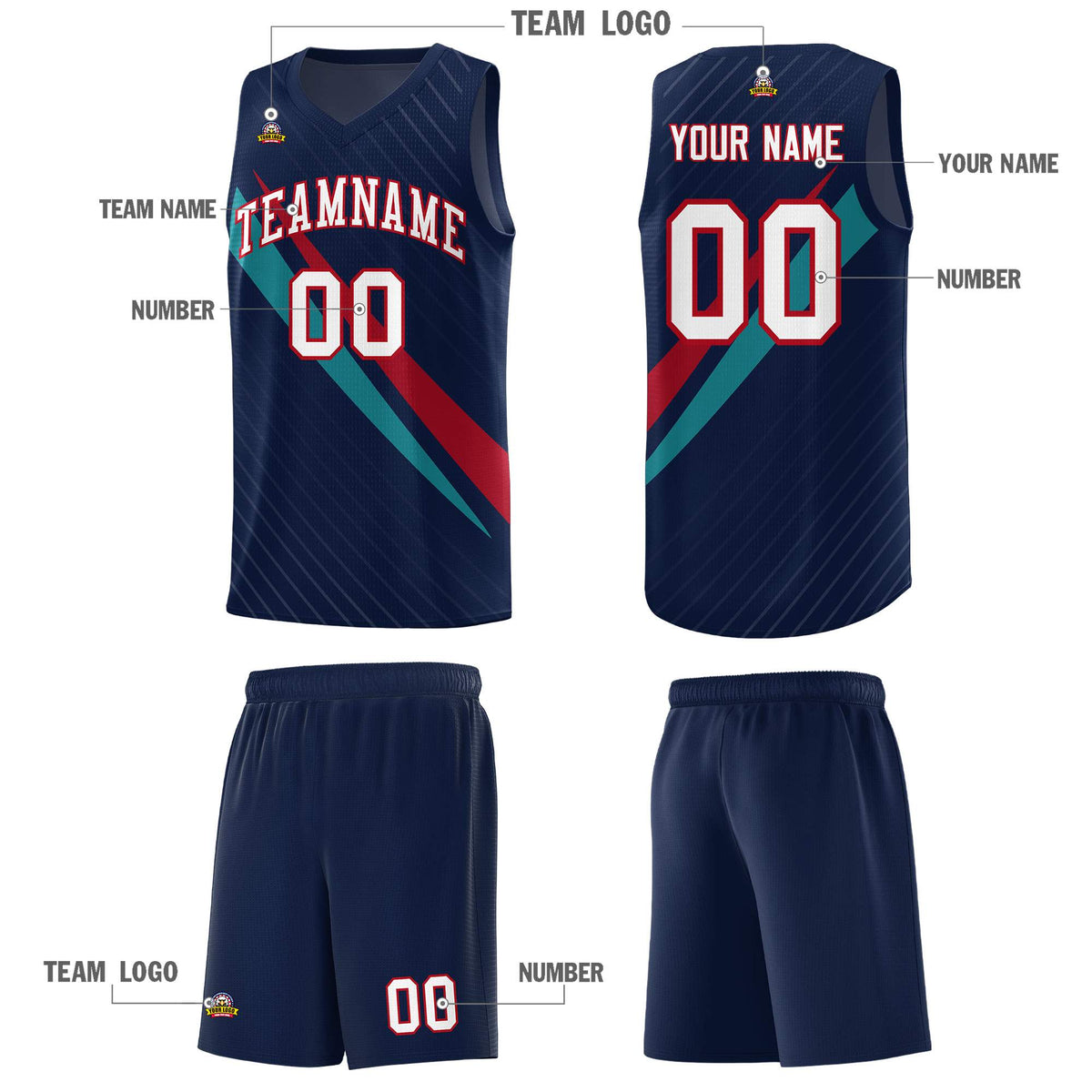 Custom Navy Diagonal Pinstripe Pattern Color Block Sports Uniform Basketball Jersey