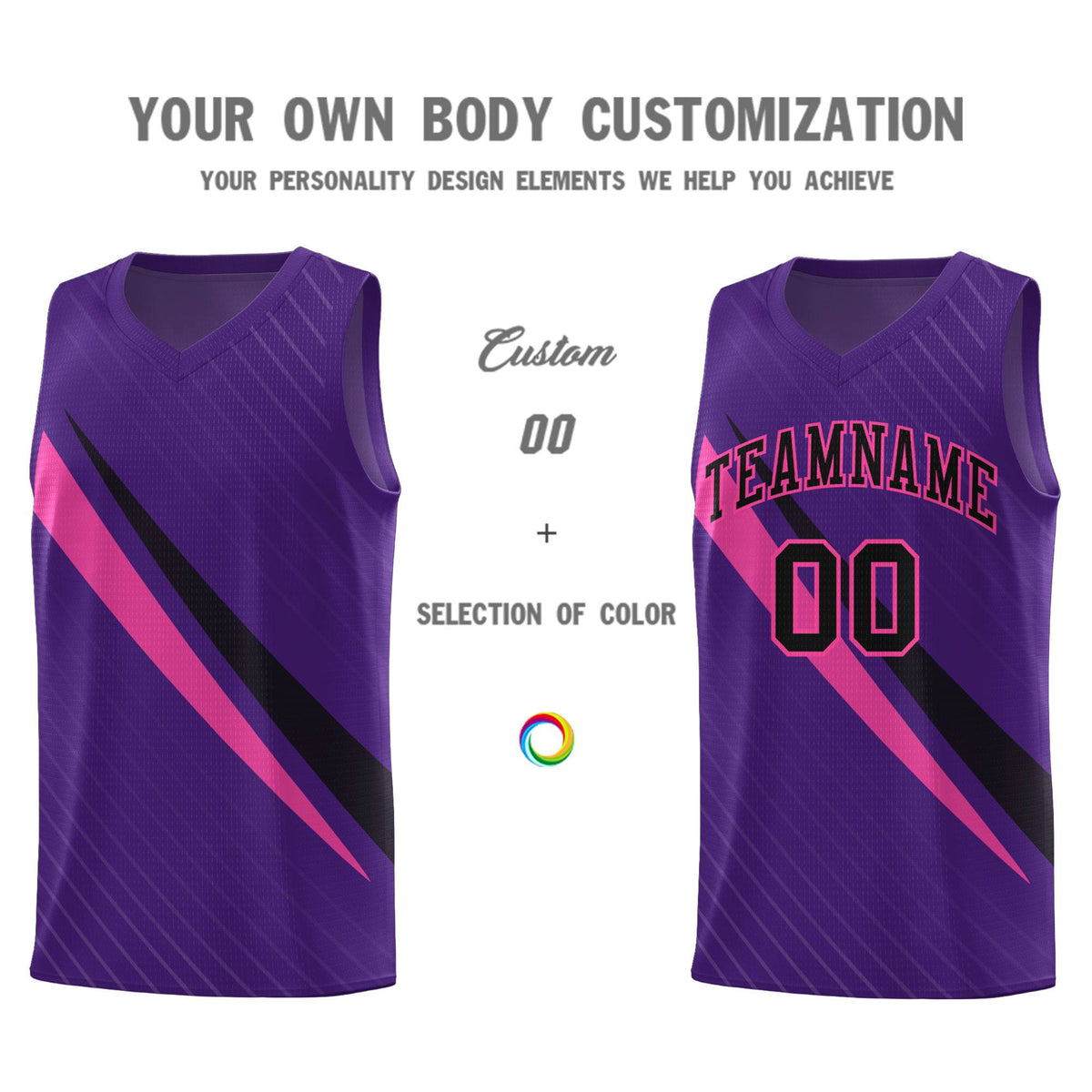 Custom Purple Diagonal Pinstripe Pattern Color Block Sports Uniform Basketball Jersey