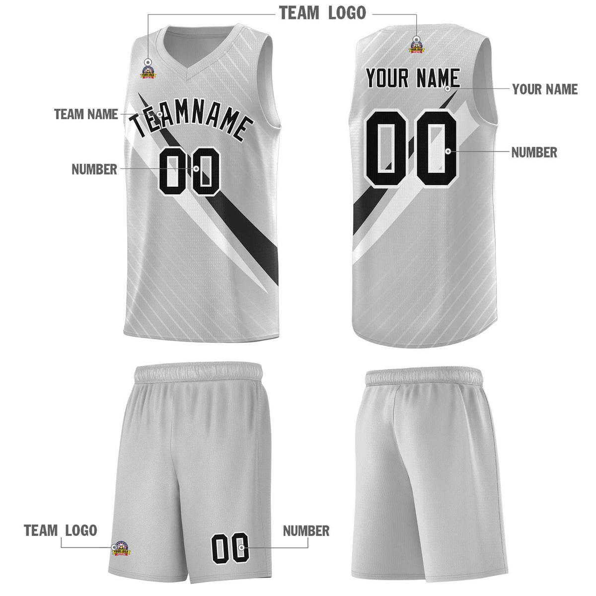 Custom Gray Diagonal Pinstripe Pattern Color Block Sports Uniform Basketball Jersey
