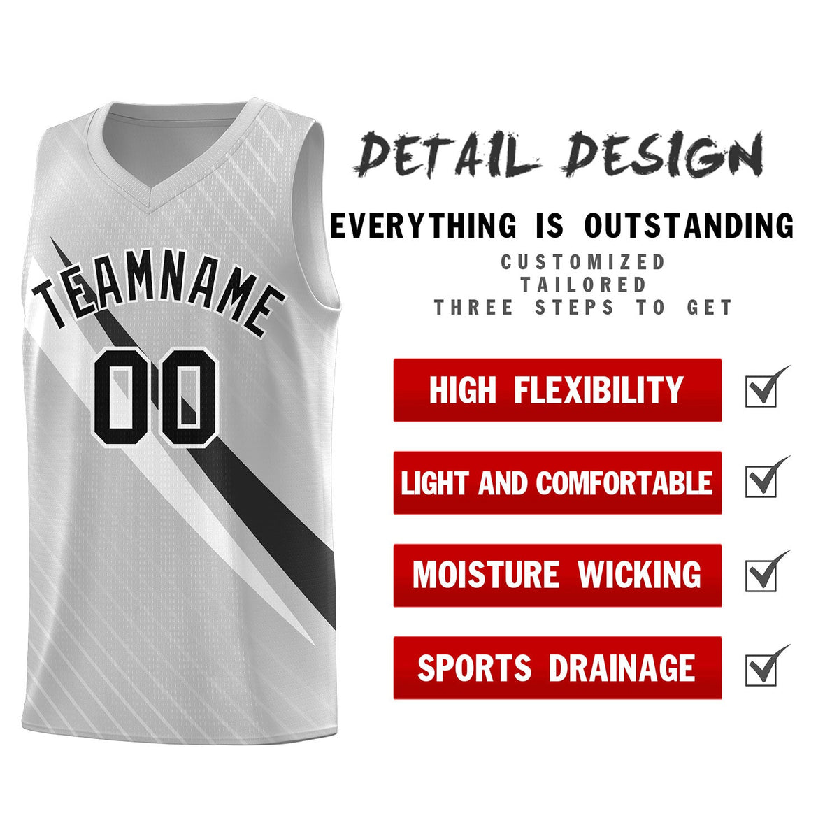 Custom Gray Diagonal Pinstripe Pattern Color Block Sports Uniform Basketball Jersey