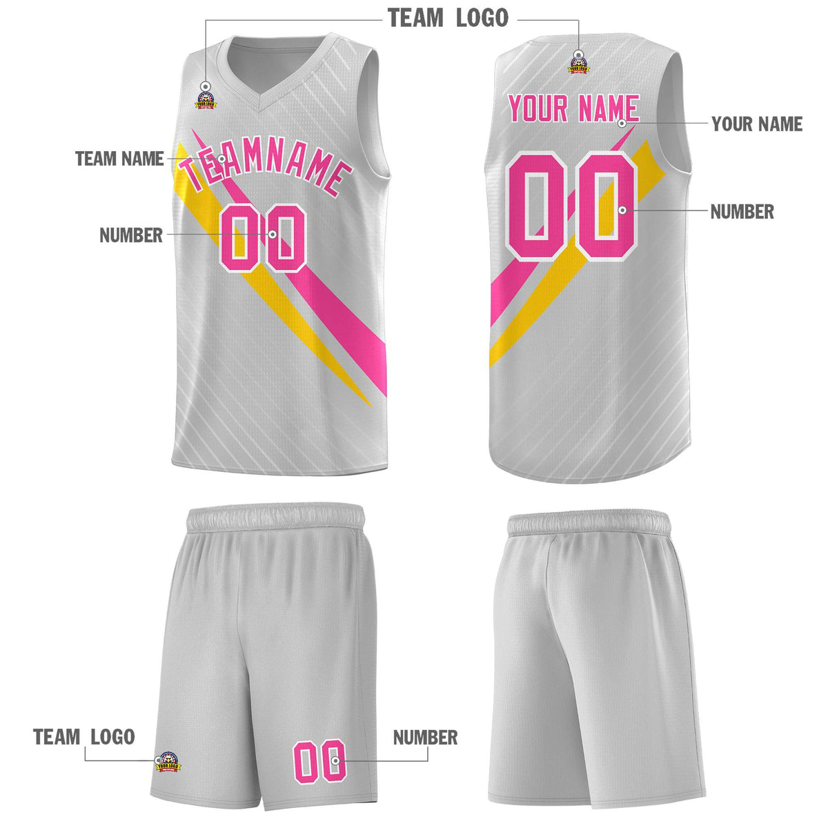 Custom Gray Diagonal Pinstripe Pattern Color Block Sports Uniform Basketball Jersey