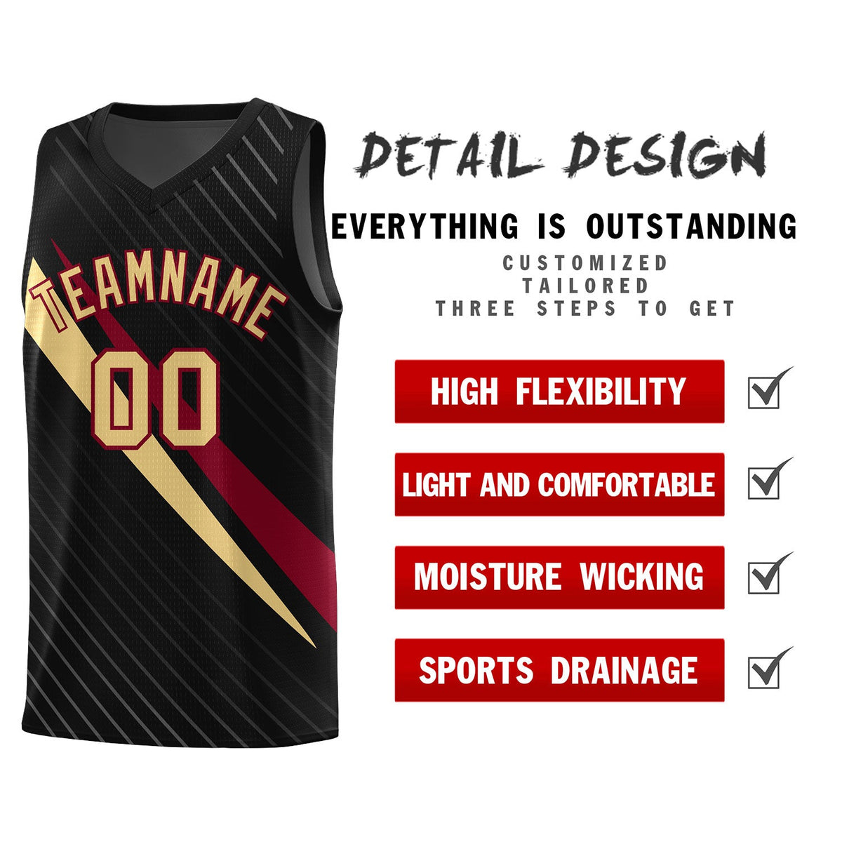 Custom Black Diagonal Pinstripe Pattern Color Block Sports Uniform Basketball Jersey