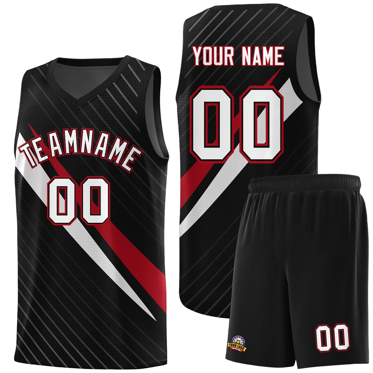 Custom Black Diagonal Pinstripe Pattern Color Block Sports Uniform Basketball Jersey