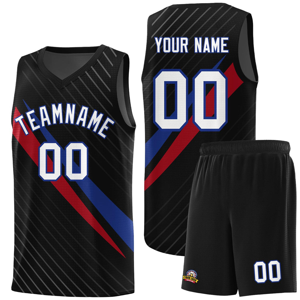 Custom Black Diagonal Pinstripe Pattern Color Block Sports Uniform Basketball Jersey