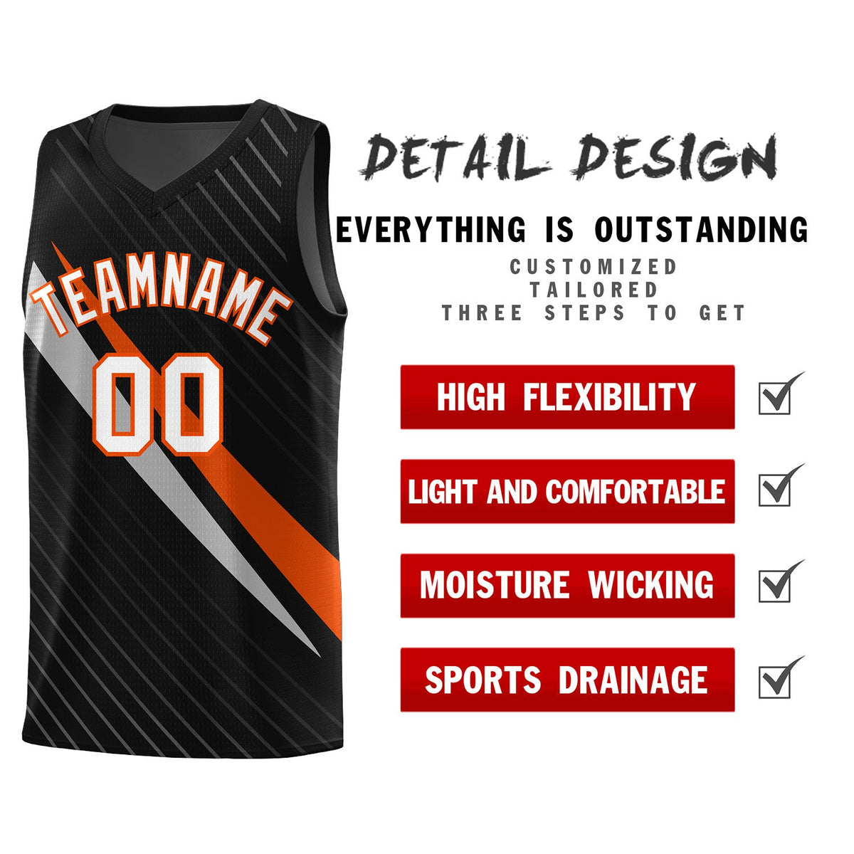 Custom Black Diagonal Pinstripe Pattern Color Block Sports Uniform Basketball Jersey