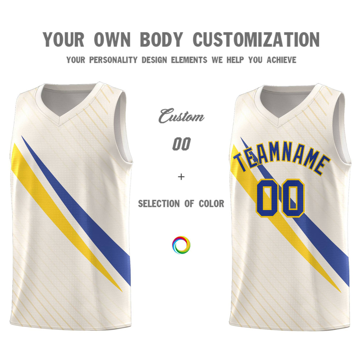 Custom Cream Diagonal Pinstripe Pattern Color Block Sports Uniform Basketball Jersey