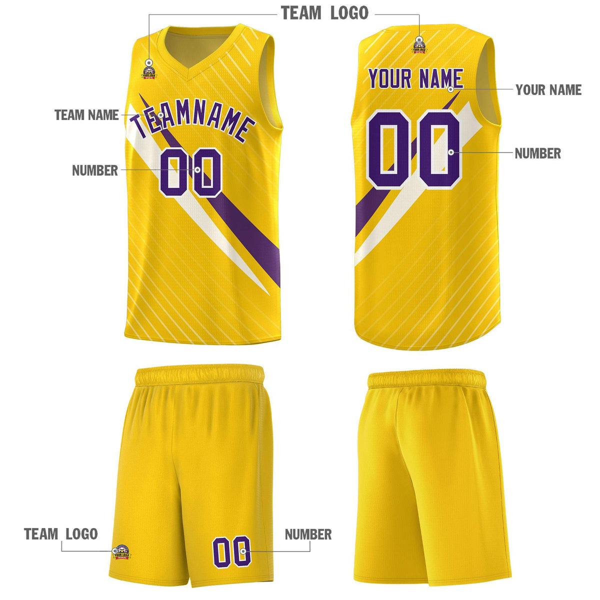Custom Gold Diagonal Pinstripe Pattern Color Block Sports Uniform Basketball Jersey