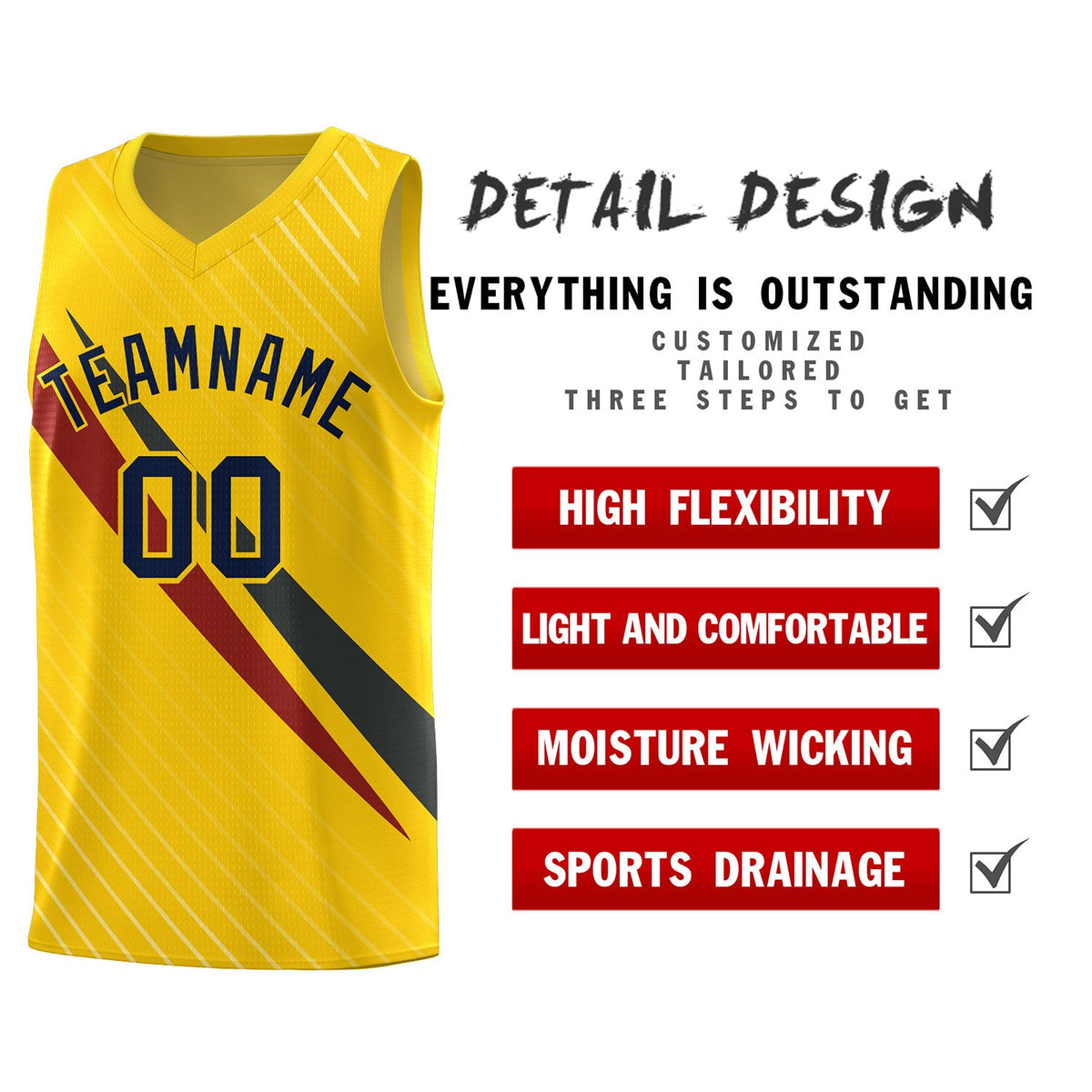 Custom Gold Diagonal Pinstripe Pattern Color Block Sports Uniform Basketball Jersey