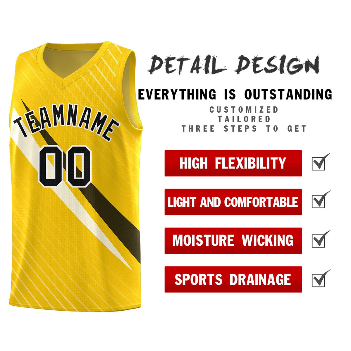 Custom Gold Diagonal Pinstripe Pattern Color Block Sports Uniform Basketball Jersey