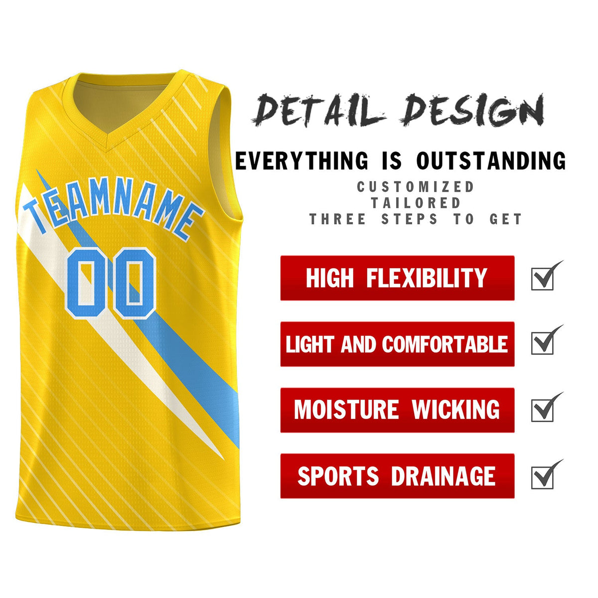 Custom Gold Diagonal Pinstripe Pattern Color Block Sports Uniform Basketball Jersey