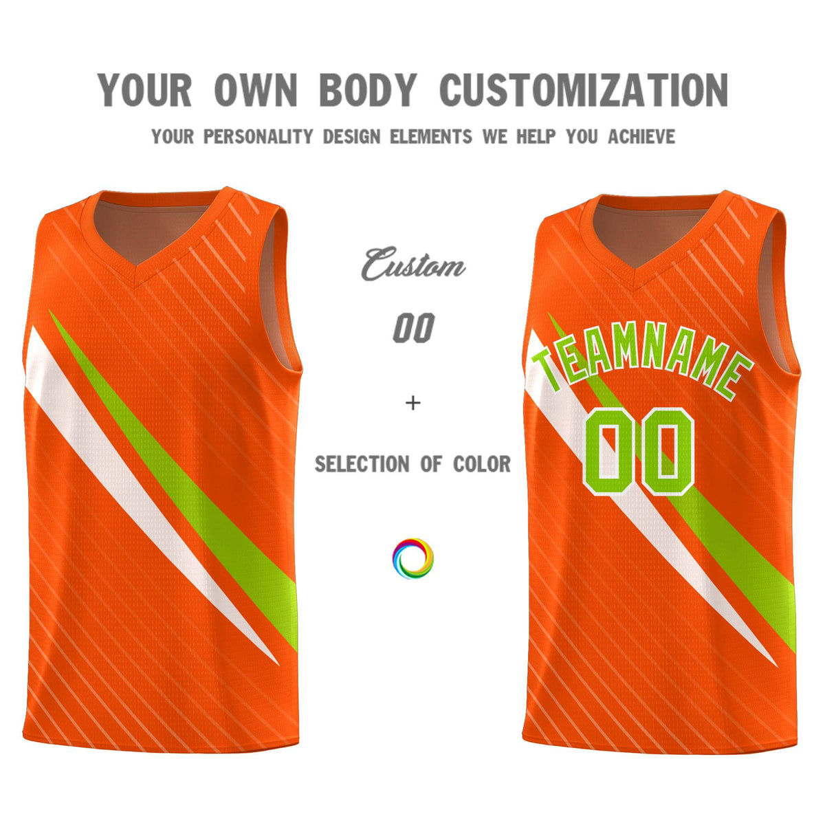 Custom Orange Diagonal Pinstripe Pattern Color Block Sports Uniform Basketball Jersey