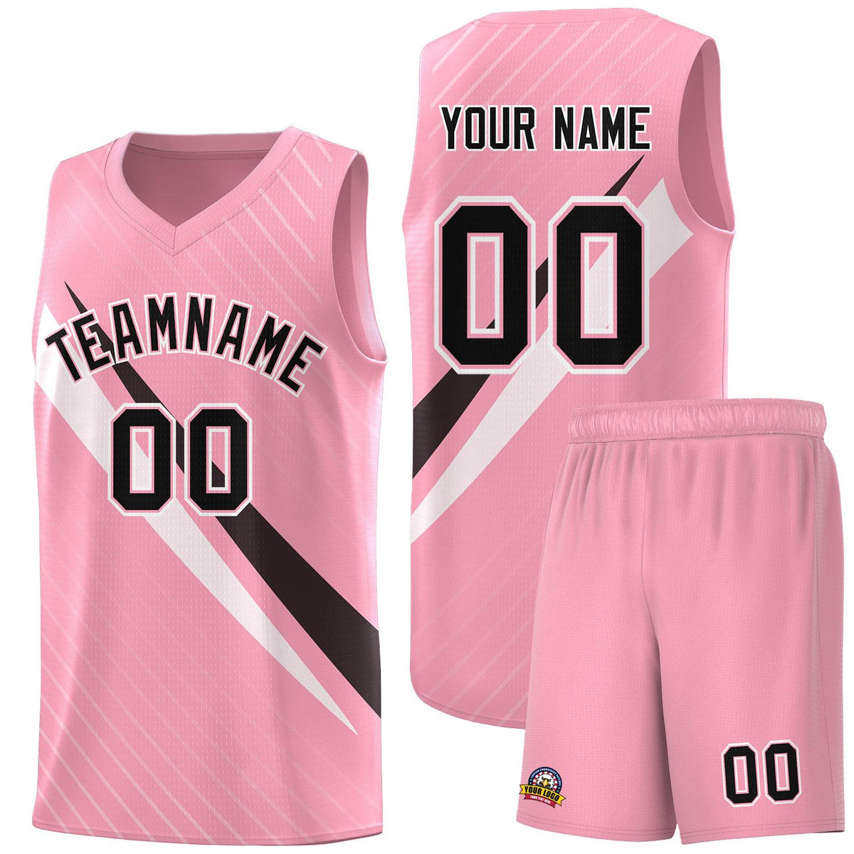 Custom Light Pink Diagonal Pinstripe Pattern Color Block Sports Uniform Basketball Jersey