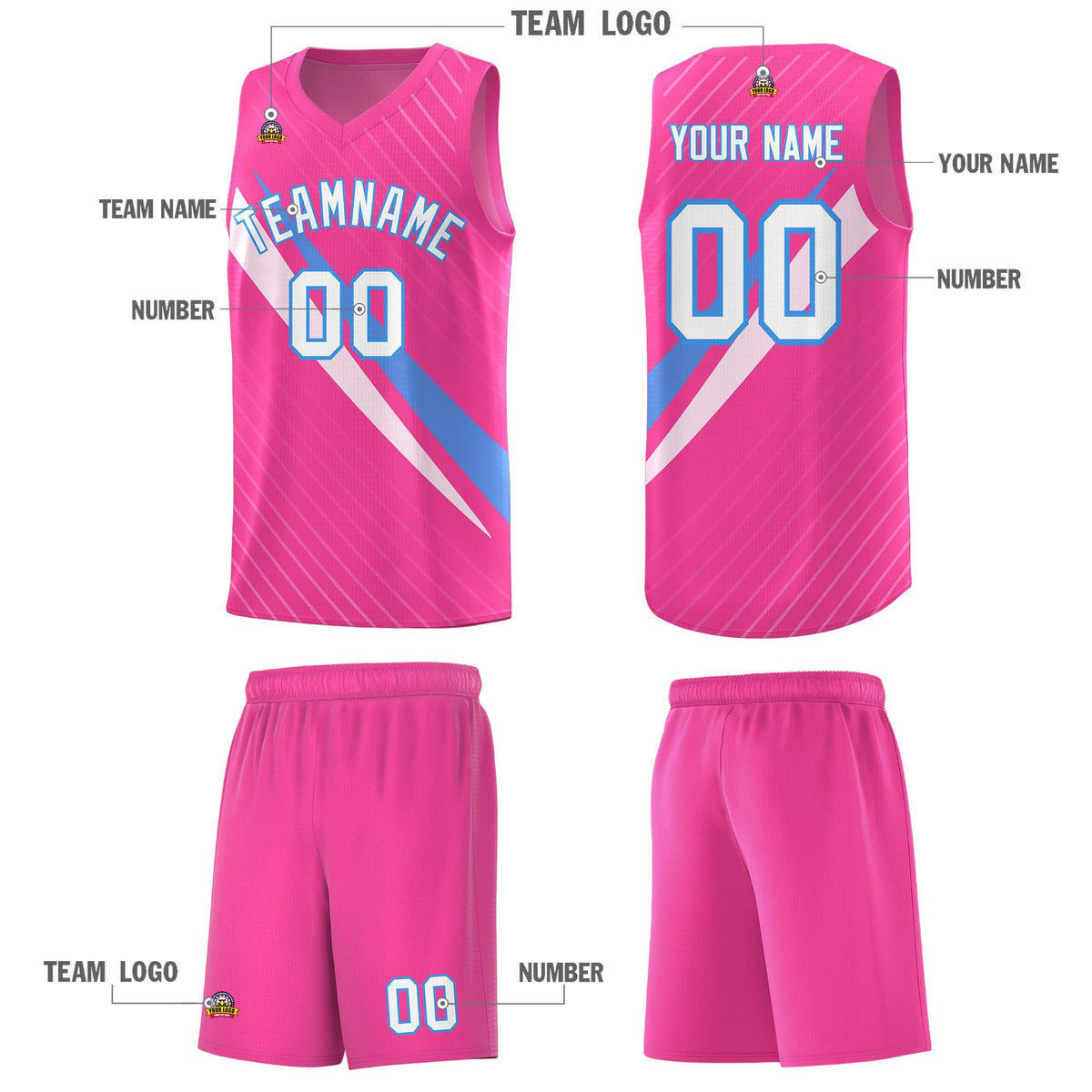 Custom Pink Diagonal Pinstripe Pattern Color Block Sports Uniform Basketball Jersey