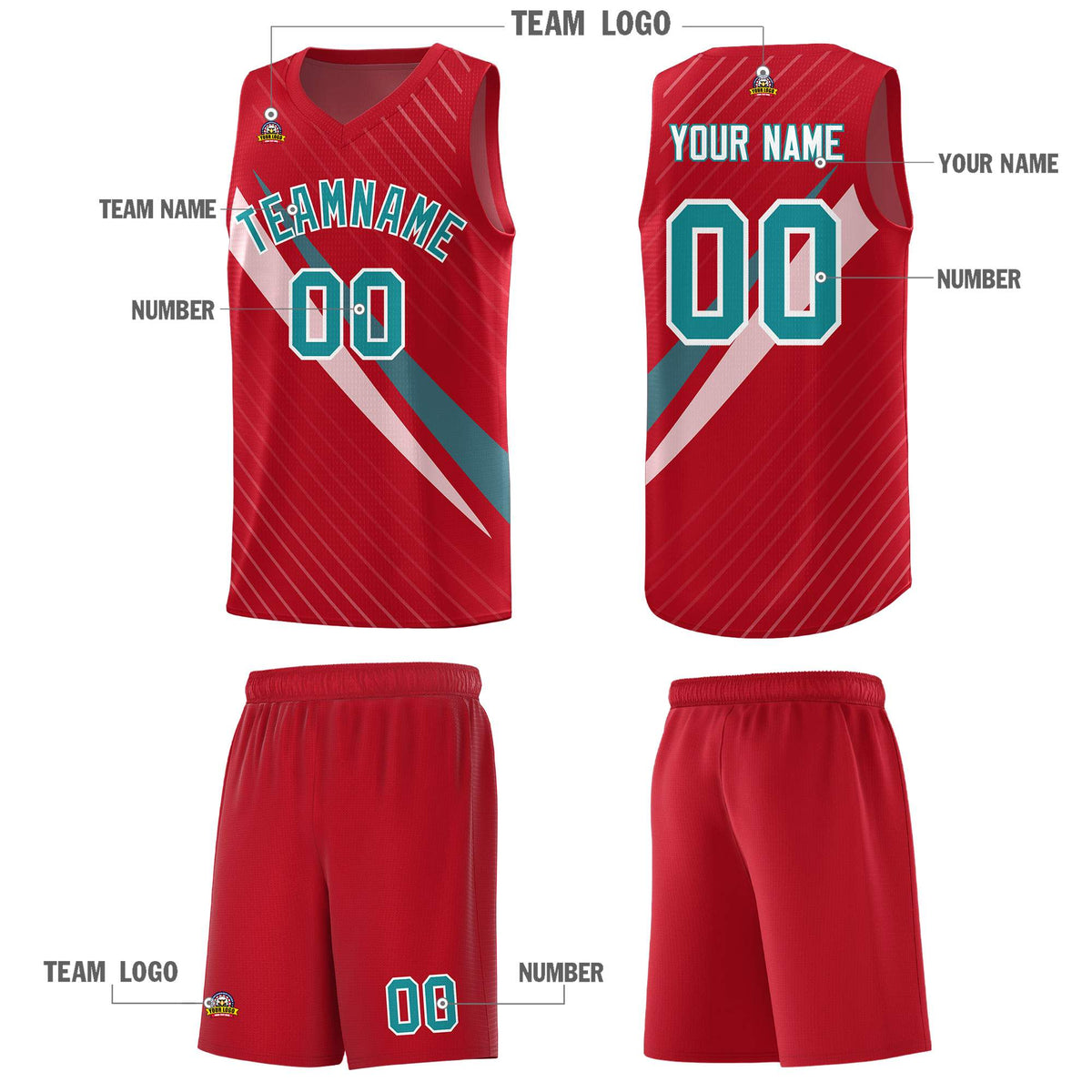 Custom Red Diagonal Pinstripe Pattern Color Block Sports Uniform Basketball Jersey