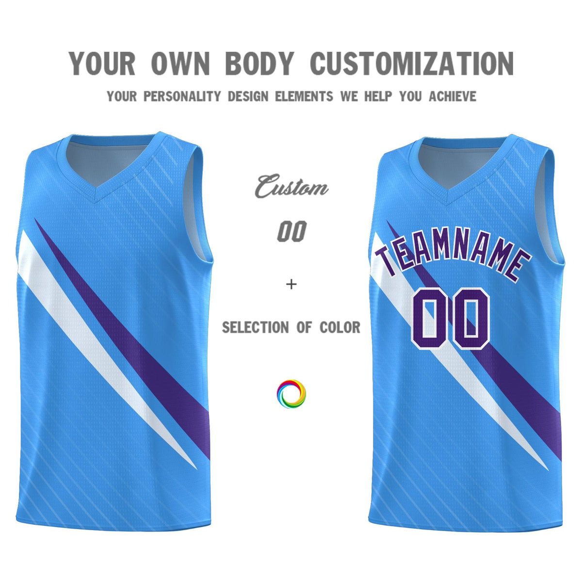 Custom Light Blue Diagonal Pinstripe Pattern Color Block Sports Uniform Basketball Jersey