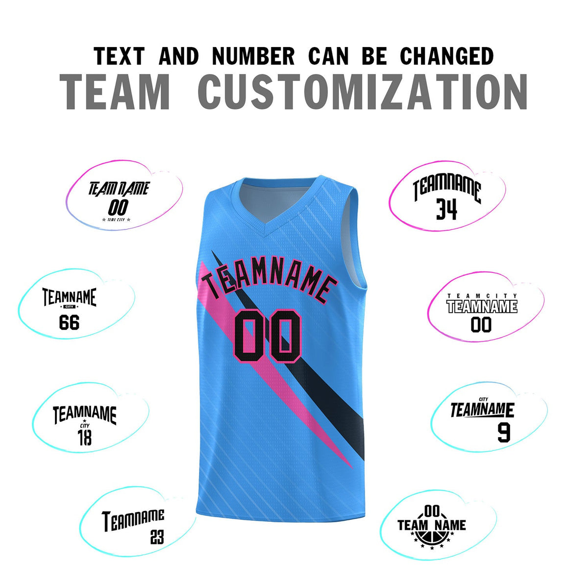 Custom Light Blue Diagonal Pinstripe Pattern Color Block Sports Uniform Basketball Jersey