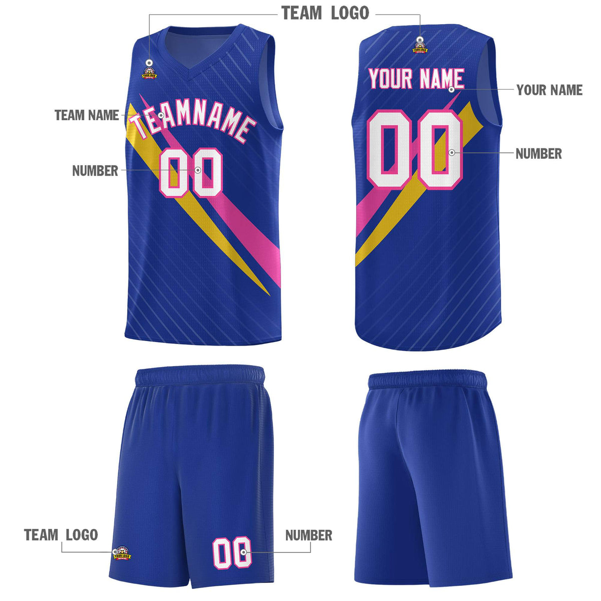 Custom Royal Diagonal Pinstripe Pattern Color Block Sports Uniform Basketball Jersey
