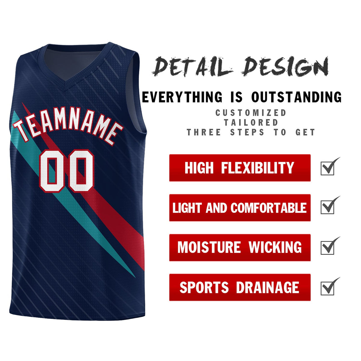 Custom Navy Diagonal Pinstripe Pattern Color Block Sports Uniform Basketball Jersey