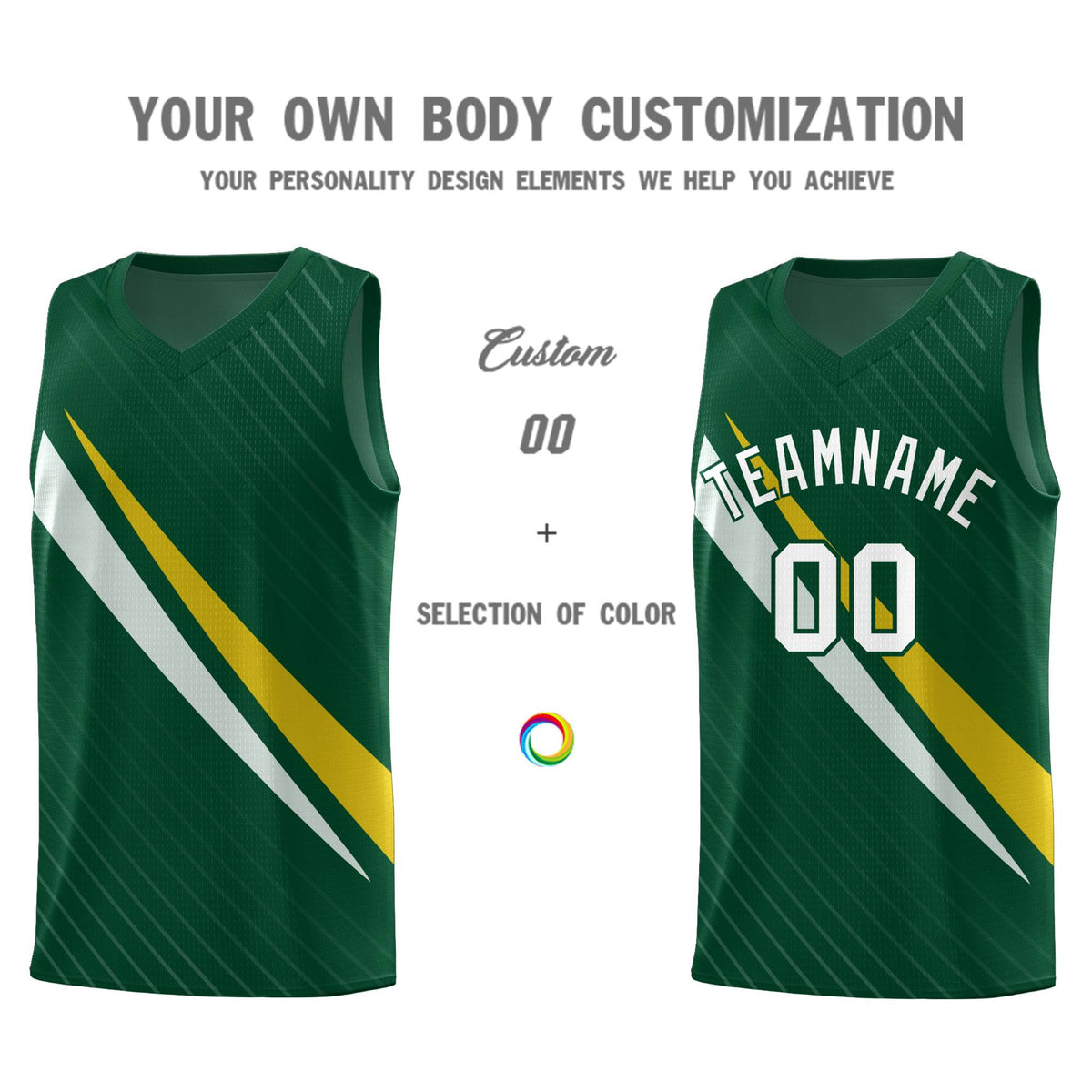 Custom Hunter Green Diagonal Pinstripe Pattern Color Block Sports Uniform Basketball Jersey
