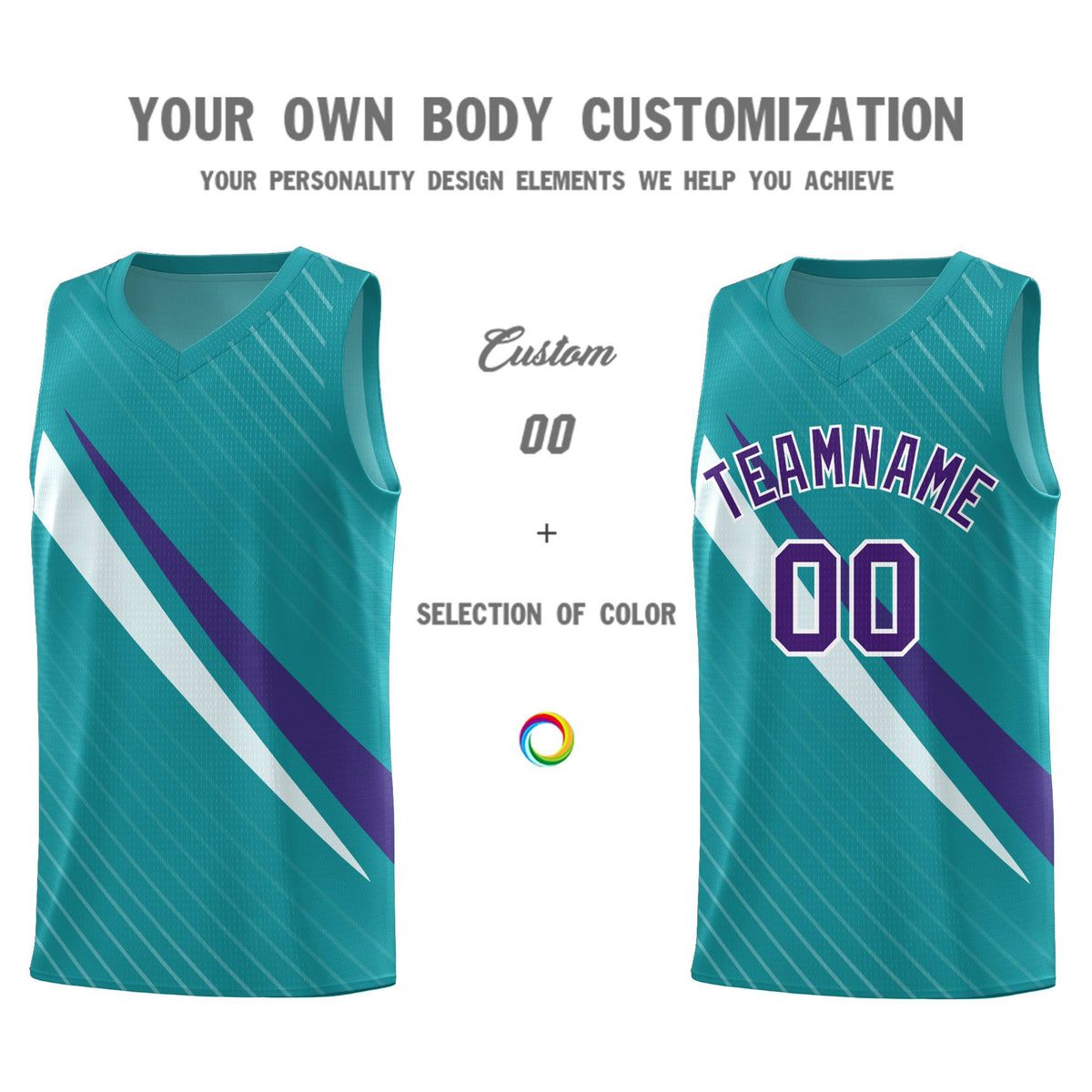 Custom Aqua Diagonal Pinstripe Pattern Color Block Sports Uniform Basketball Jersey