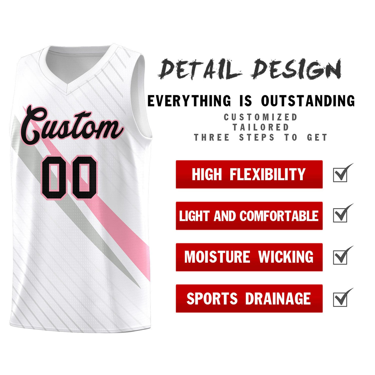 Custom White Diagonal Pinstripe Pattern Color Block Sports Uniform Basketball Jersey