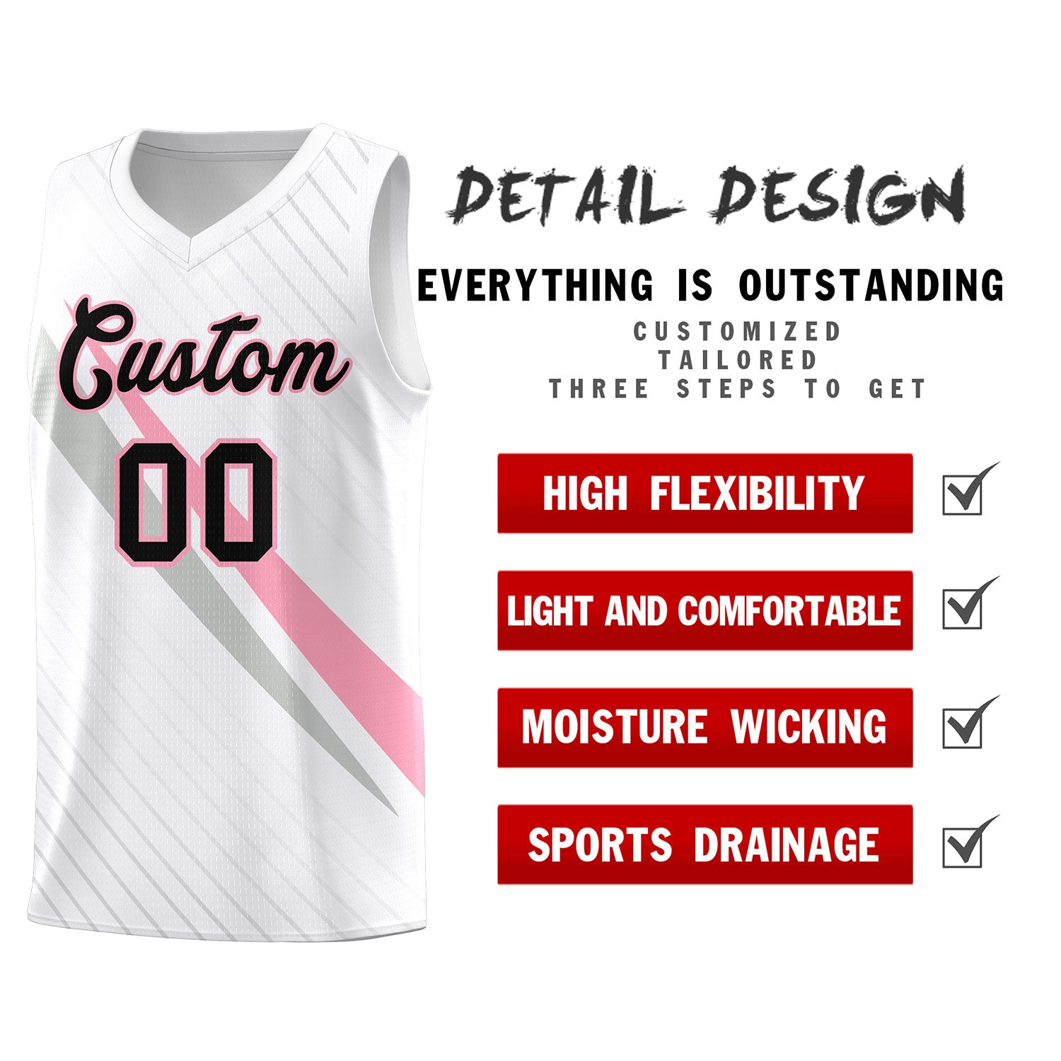 Custom White Diagonal Pinstripe Pattern Color Block Sports Uniform Basketball Jersey