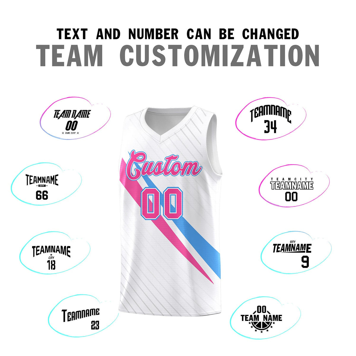 Custom White Diagonal Pinstripe Pattern Color Block Sports Uniform Basketball Jersey