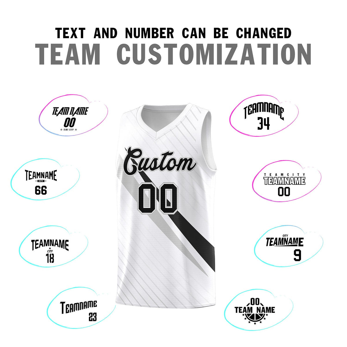 Custom White Diagonal Pinstripe Pattern Color Block Sports Uniform Basketball Jersey