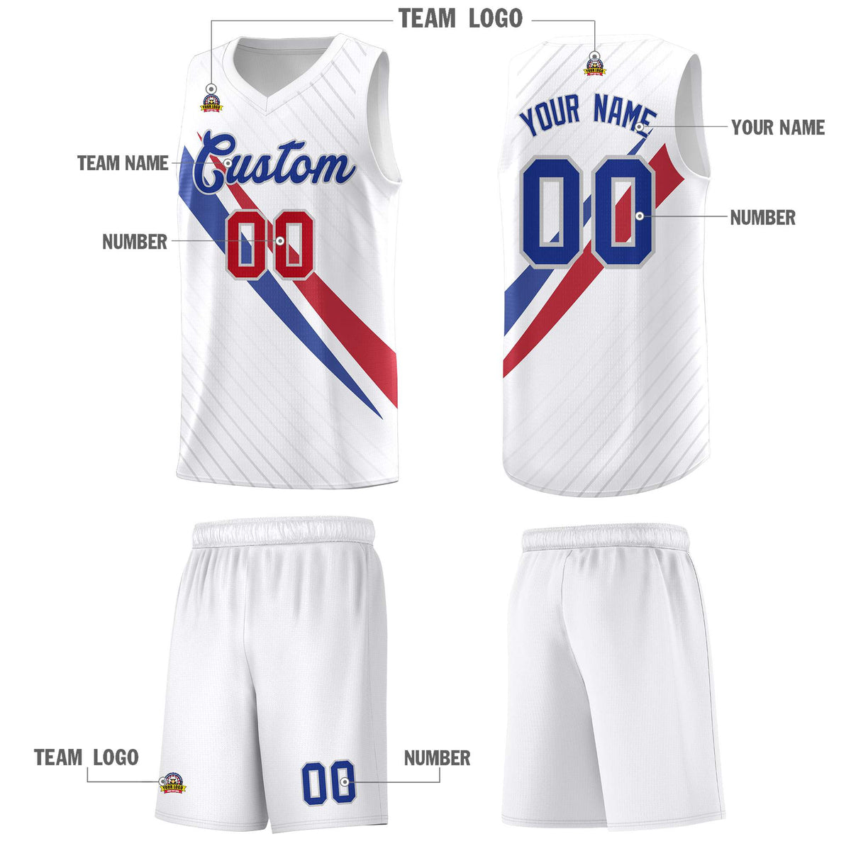 Custom White Diagonal Pinstripe Pattern Color Block Sports Uniform Basketball Jersey