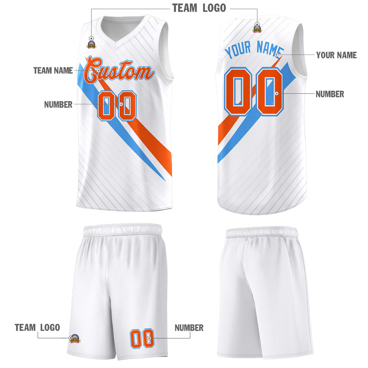 Custom White Diagonal Pinstripe Pattern Color Block Sports Uniform Basketball Jersey