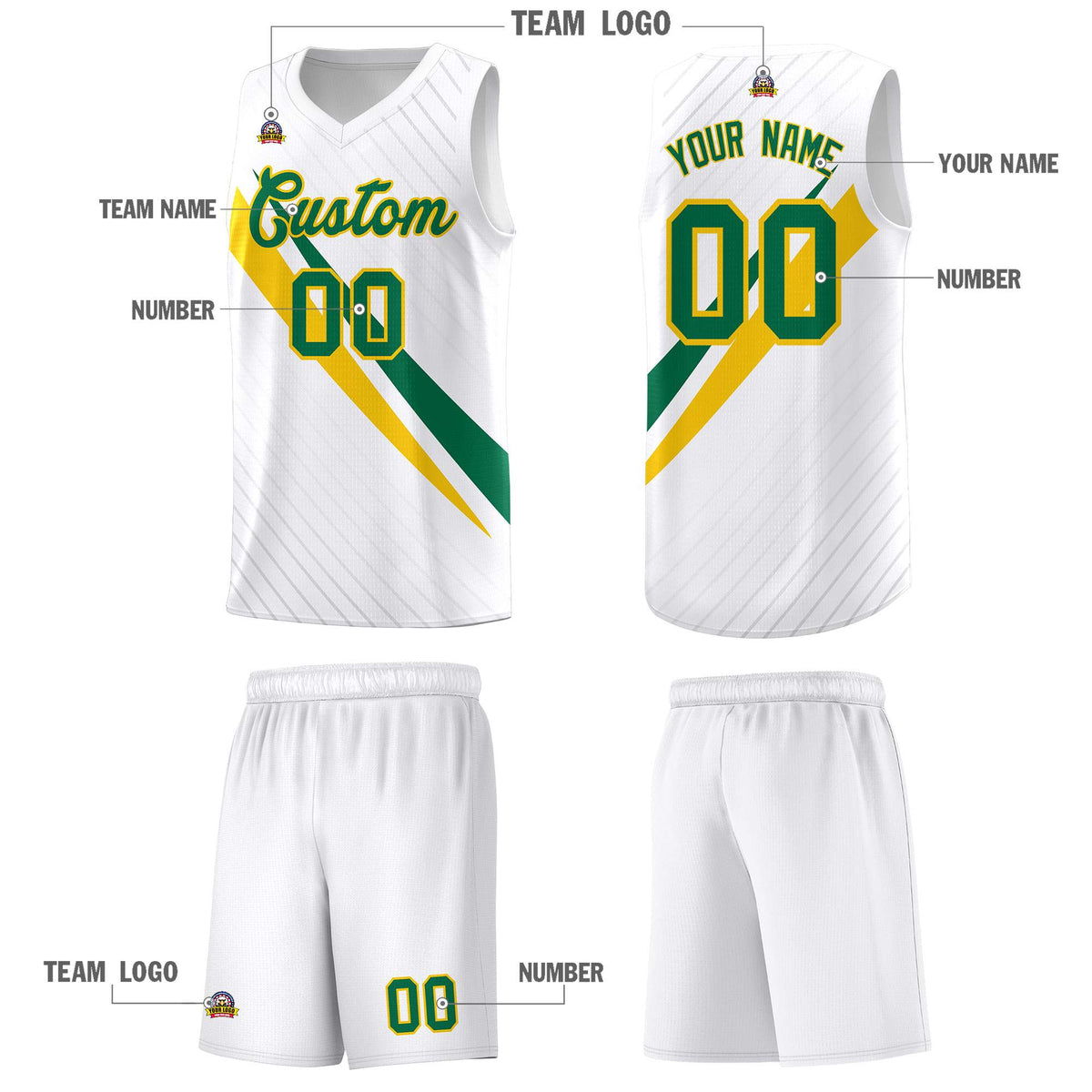 Custom White Diagonal Pinstripe Pattern Color Block Sports Uniform Basketball Jersey