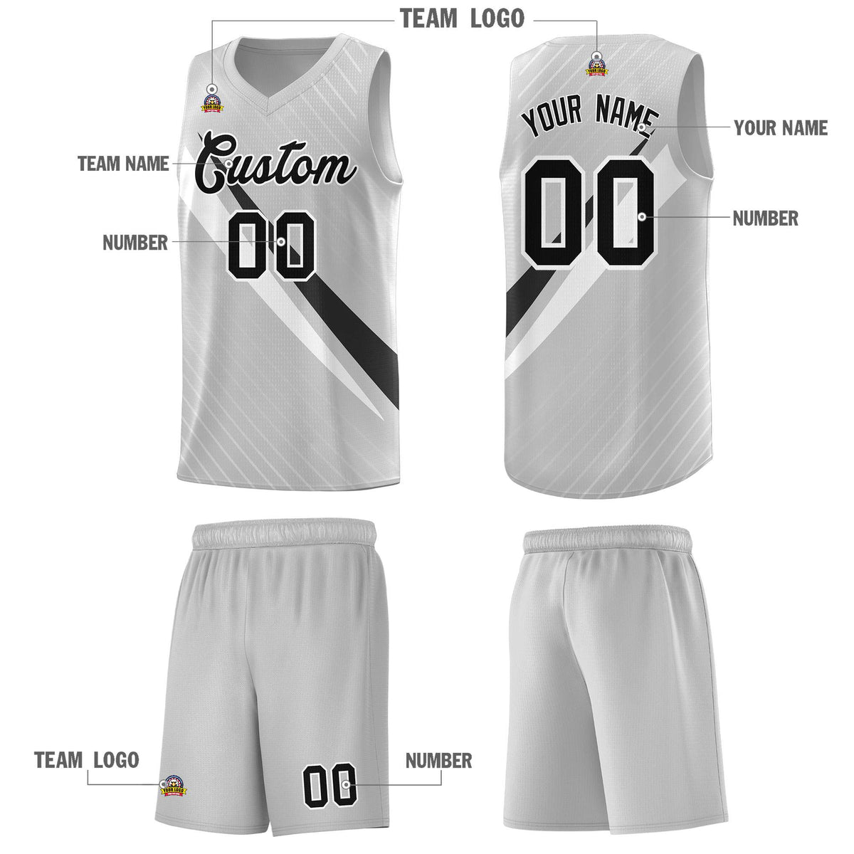 Custom Gray Diagonal Pinstripe Pattern Color Block Sports Uniform Basketball Jersey