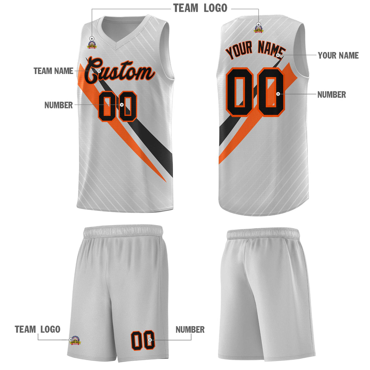 Custom Gray Diagonal Pinstripe Pattern Color Block Sports Uniform Basketball Jersey