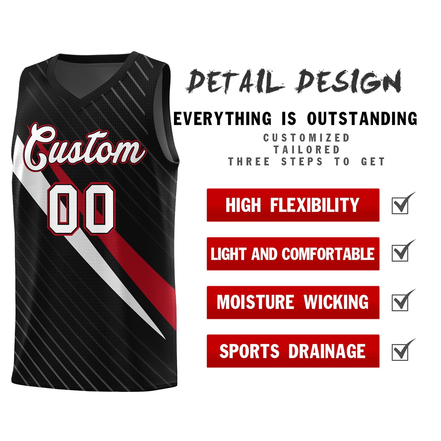 Custom Black Diagonal Pinstripe Pattern Color Block Sports Uniform Basketball Jersey