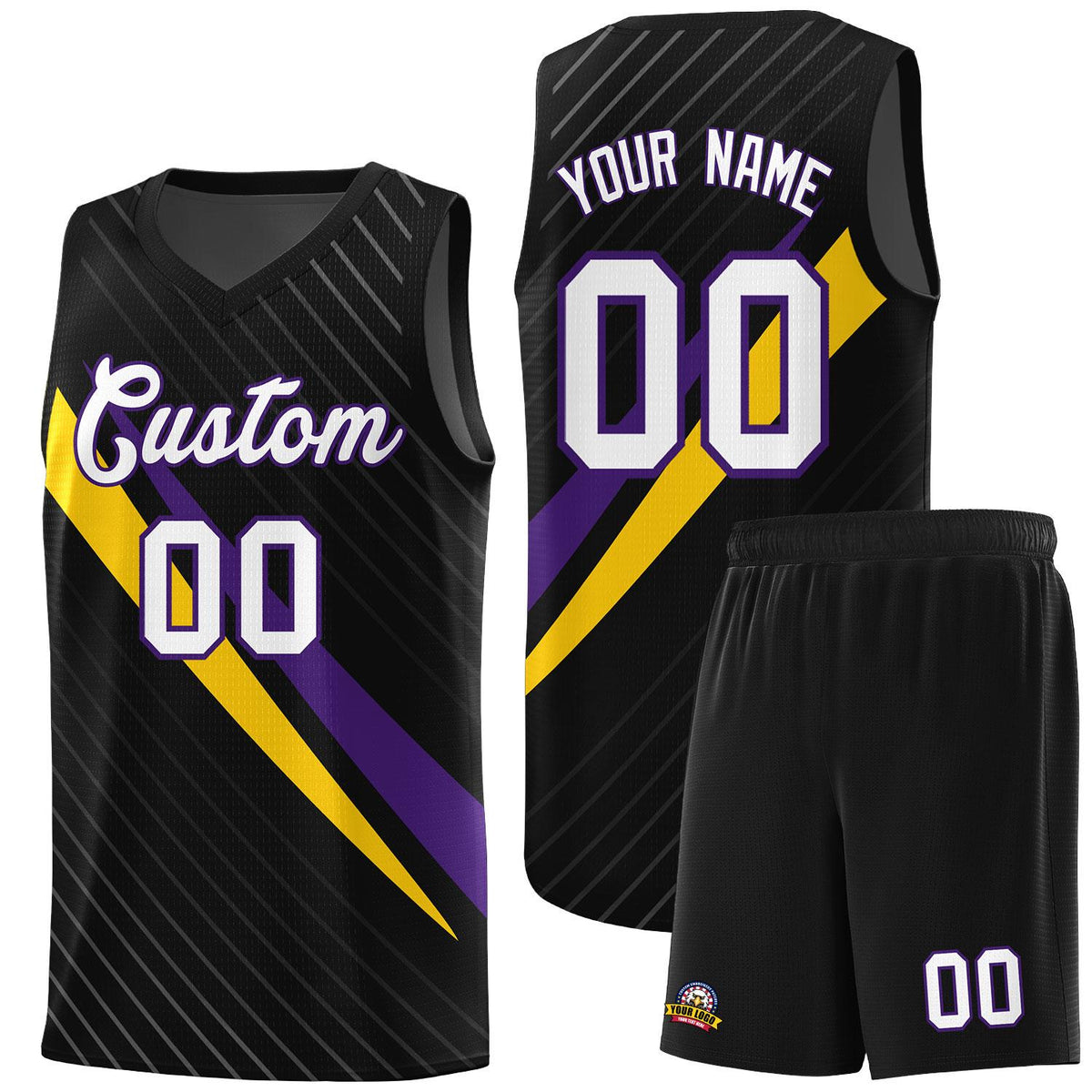 Custom Black Diagonal Pinstripe Pattern Color Block Sports Uniform Basketball Jersey