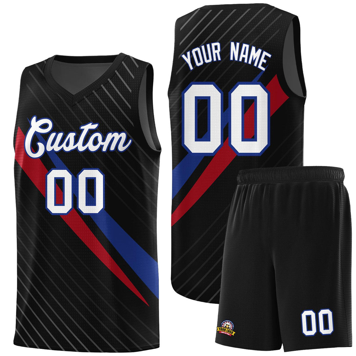 Custom Black Diagonal Pinstripe Pattern Color Block Sports Uniform Basketball Jersey