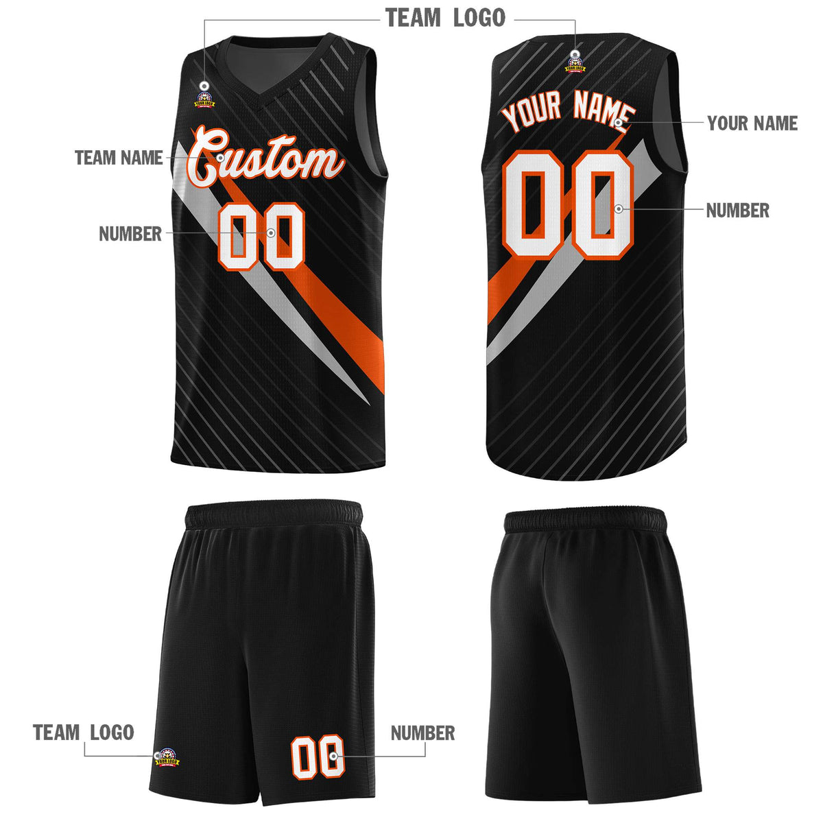Custom Black Diagonal Pinstripe Pattern Color Block Sports Uniform Basketball Jersey