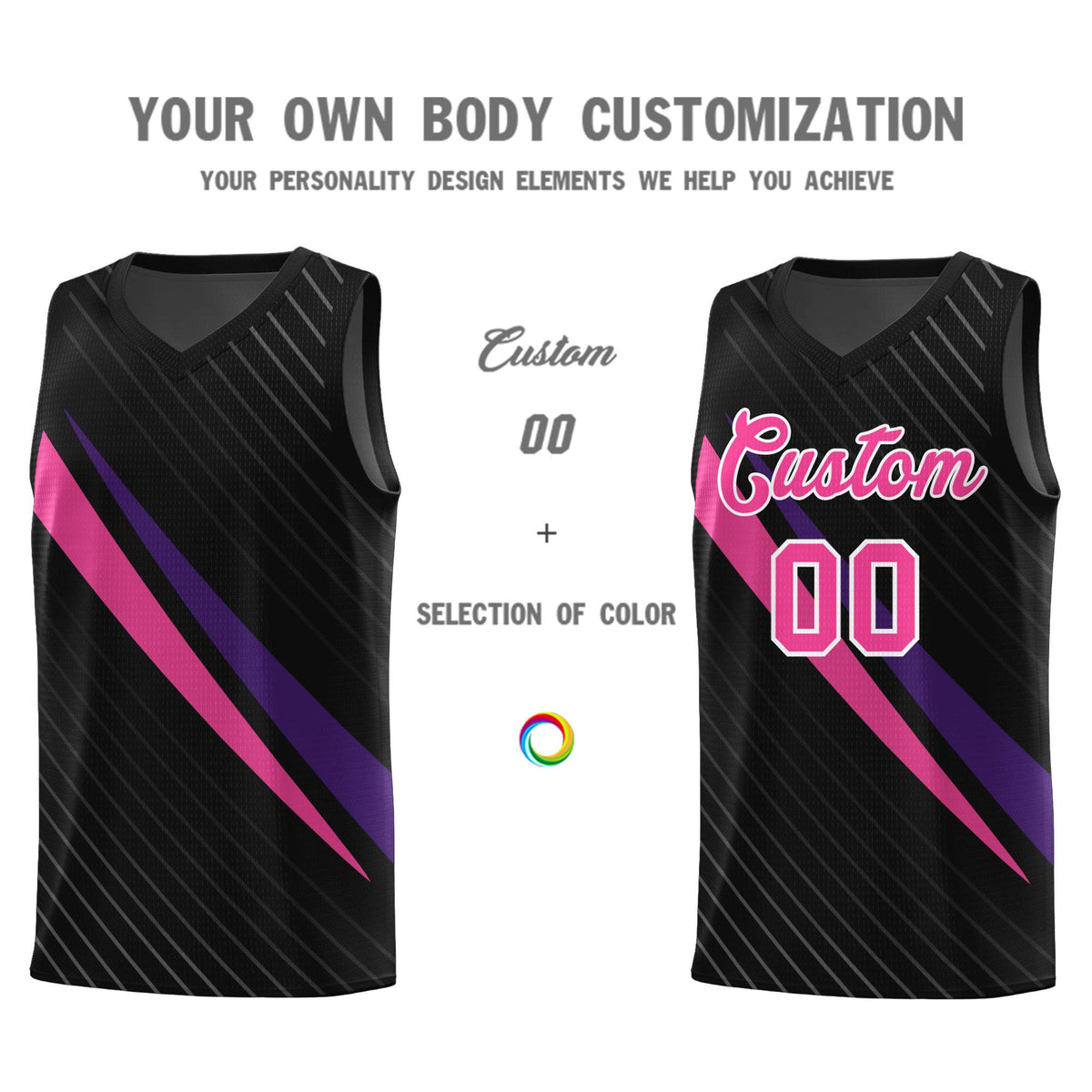 Custom Black Diagonal Pinstripe Pattern Color Block Sports Uniform Basketball Jersey