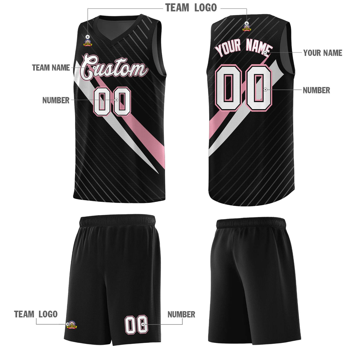 Custom Black Diagonal Pinstripe Pattern Color Block Sports Uniform Basketball Jersey