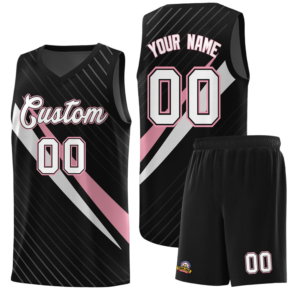 Custom Black Diagonal Pinstripe Pattern Color Block Sports Uniform Basketball Jersey