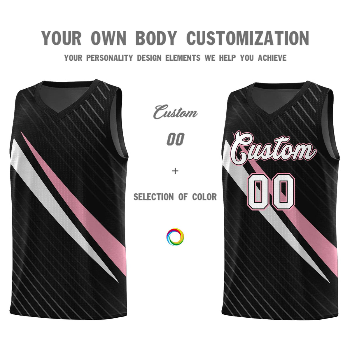 Custom Black Diagonal Pinstripe Pattern Color Block Sports Uniform Basketball Jersey