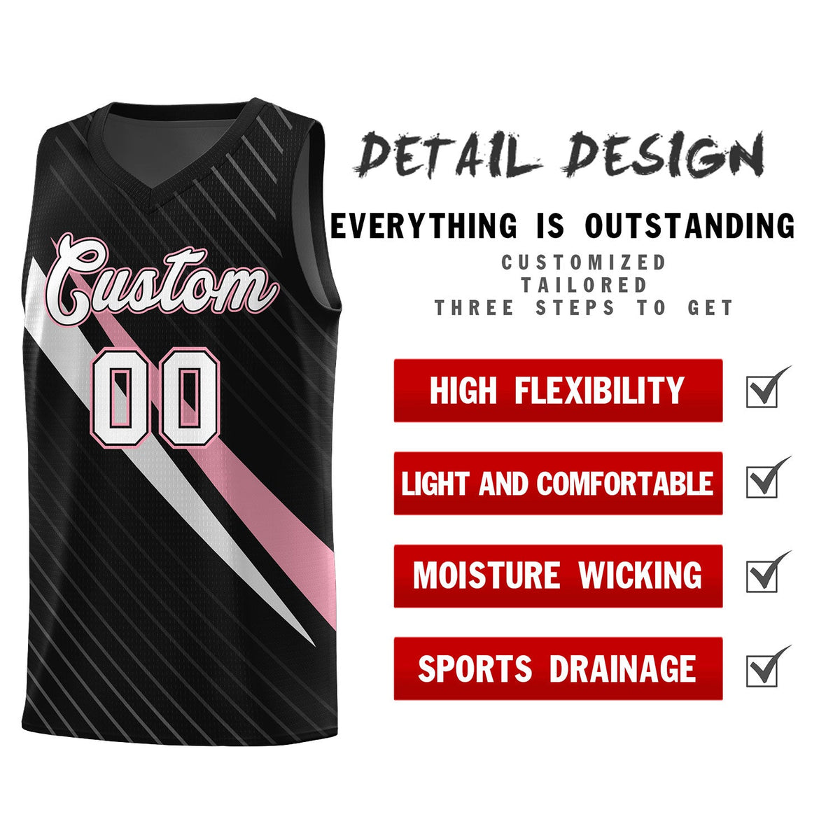 Custom Black Diagonal Pinstripe Pattern Color Block Sports Uniform Basketball Jersey